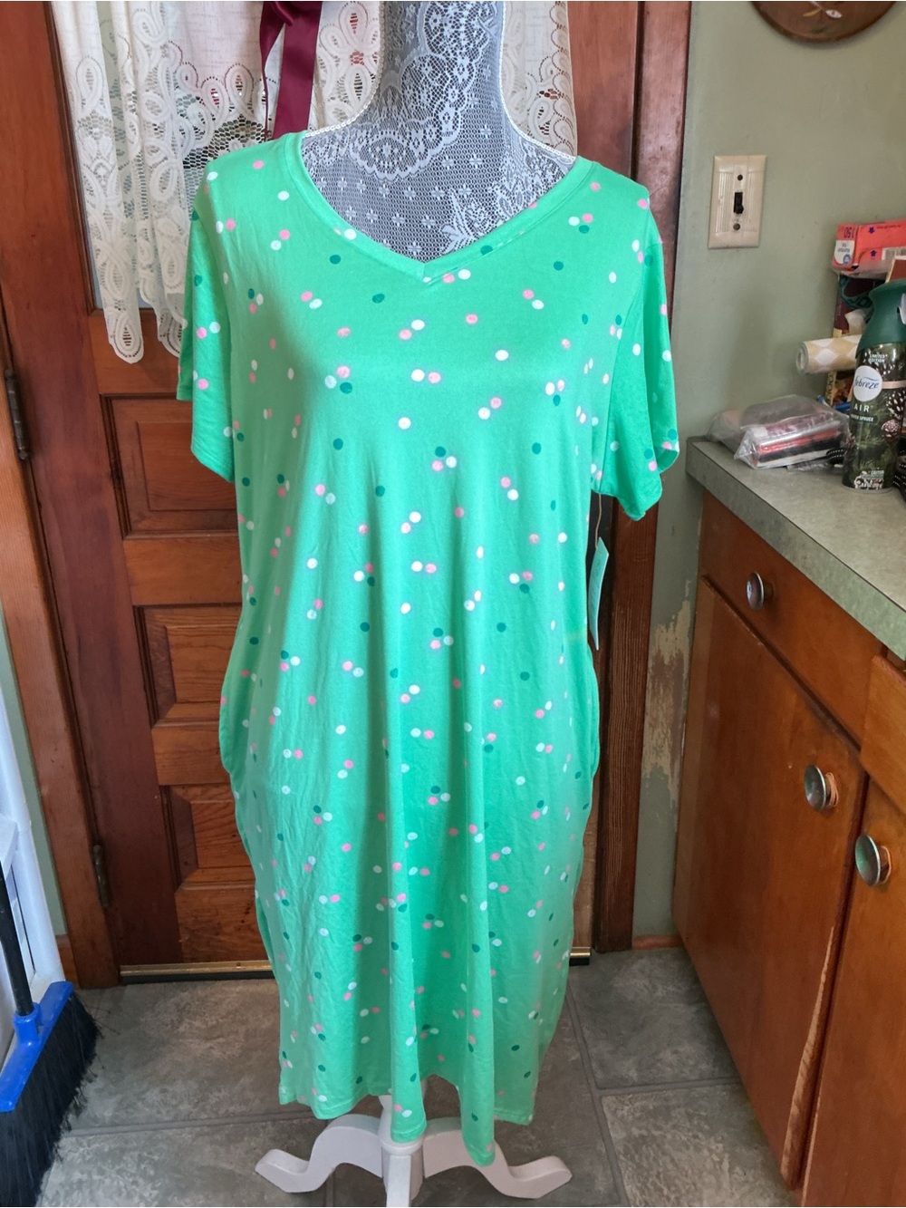Women's Mint Green Polka Dot Sleep Dress